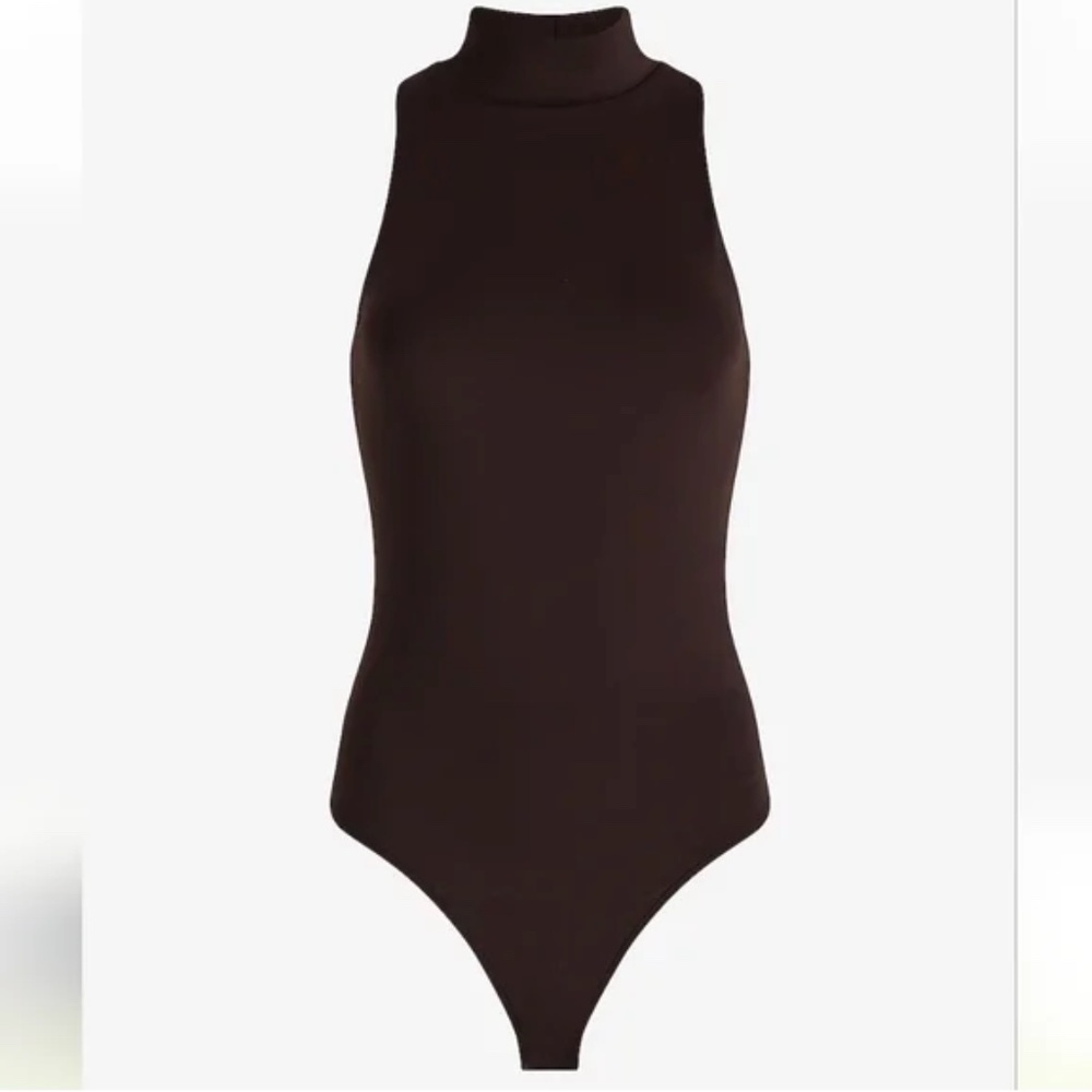 Express Body Contour High Compression Mock Neck Bodysuit Brown Espresso